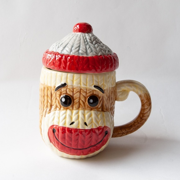 bandwagon Other - Collectible Sock Monkey Mug Cup with Lid Ceramic